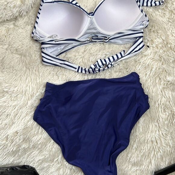 Tempt Me Vintage Swimsuit Two Piece Retro Halter Ruched High Waist Bikini Medium - Picture 7 of 9